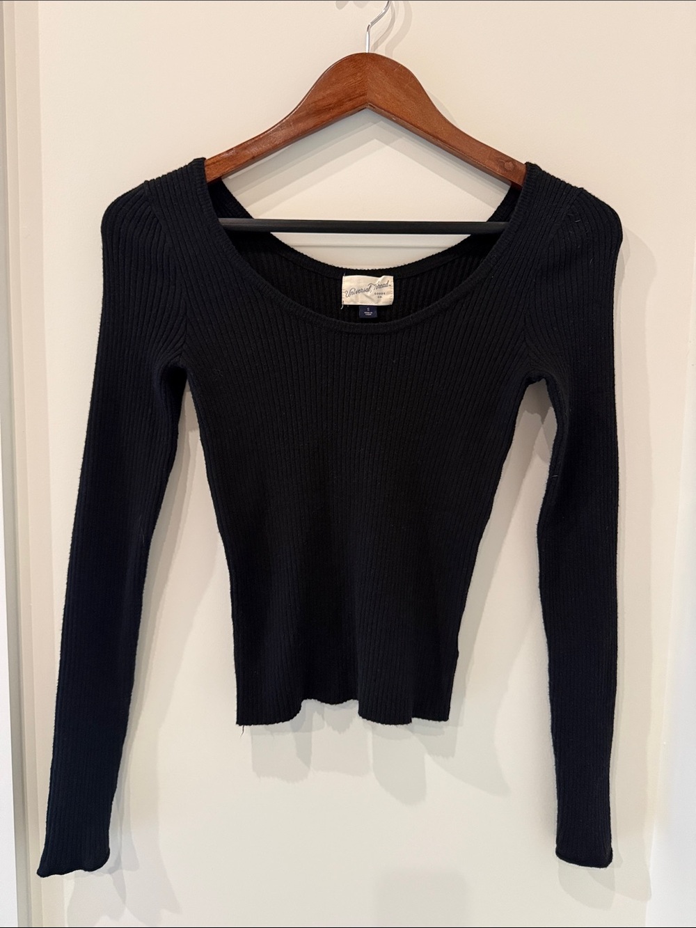 Universal Thread Black Ribbed Scoop Neck Long Sleeve Top